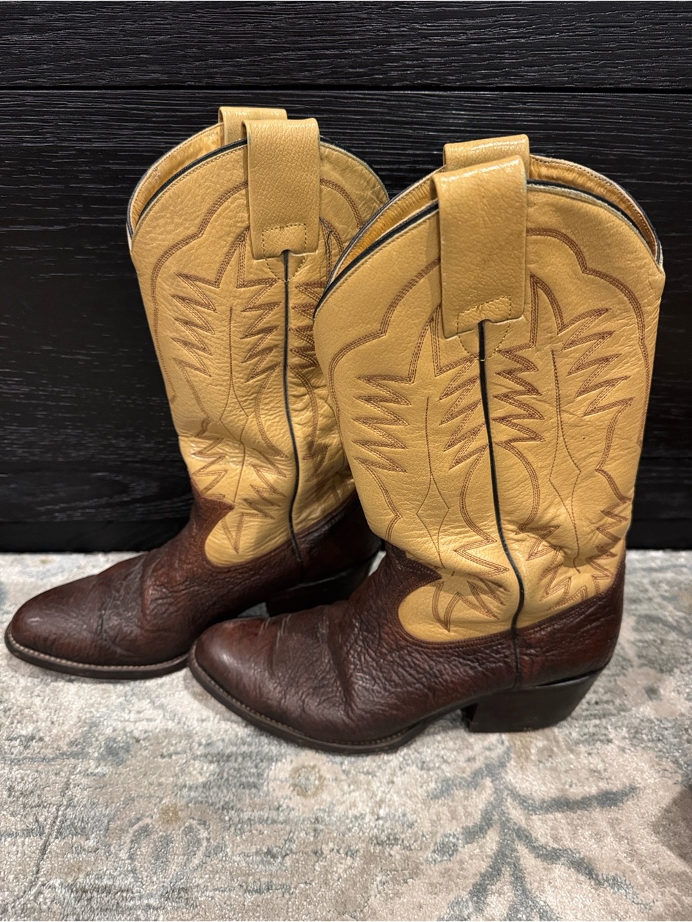 Classic Two-Tone Women’s Western Heeled Boots - Tan & Brown - Picture 3 of 12